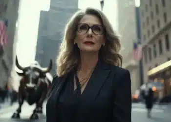 Býk na Wall Street, investorka - ilustračný AI