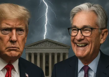 Trump a Jerome Powell - ilustračný